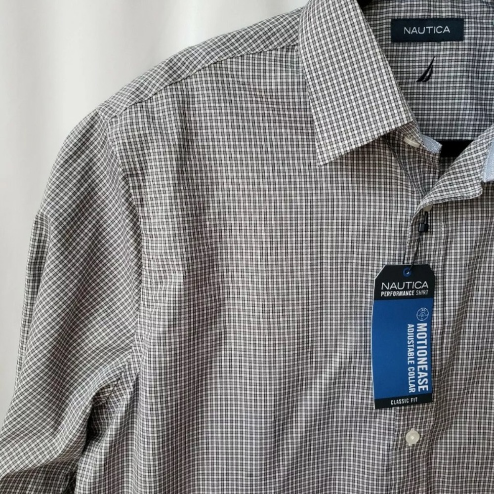 NWT Gray Plaid Classic Fit dress shirt adjustable